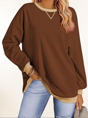 Fantaslook Oversized Sweatshirt 3XL Brown Colorblock NWT